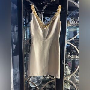 Anthropologie Cream Dress with Gold & Cream Round Sequin Discs